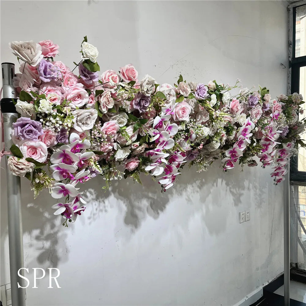 SPR Handmade Purple Roll Flower Garland Artificial Silk Fabric Floral Runner for Wedding Party Birthday Baby Shower Mother's Day