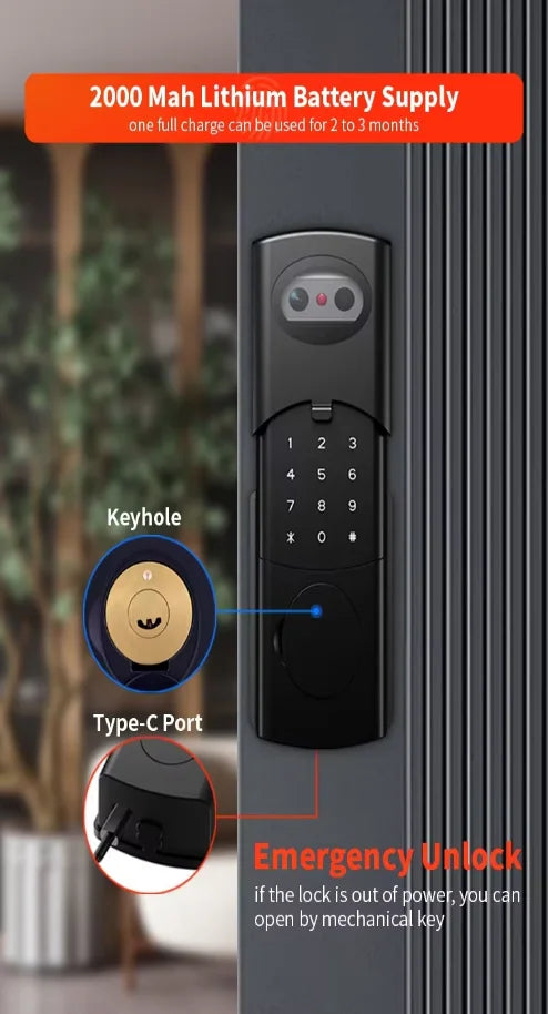 3D Face Recognition Front Door IP67 Waterproof Smart Lock Remote Keyless Fingerprint Password Unlock Cloud Wood Compatible