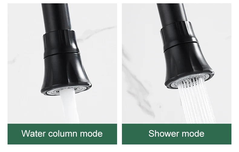 ELLEN Wall Mount Kitchen Sink Faucet Hot Cold Sink Water Mixer Tap 2 Holes Black Faucets 360 Degree Swivel ELK5400