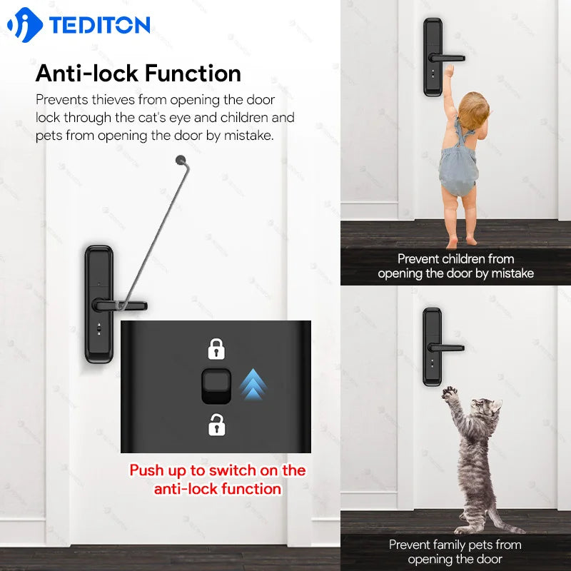 Tediton Smart Locks for Front Door Digital Electric Keyless Aluminum Alloy Fingerprint Tuya Smart Door Lock