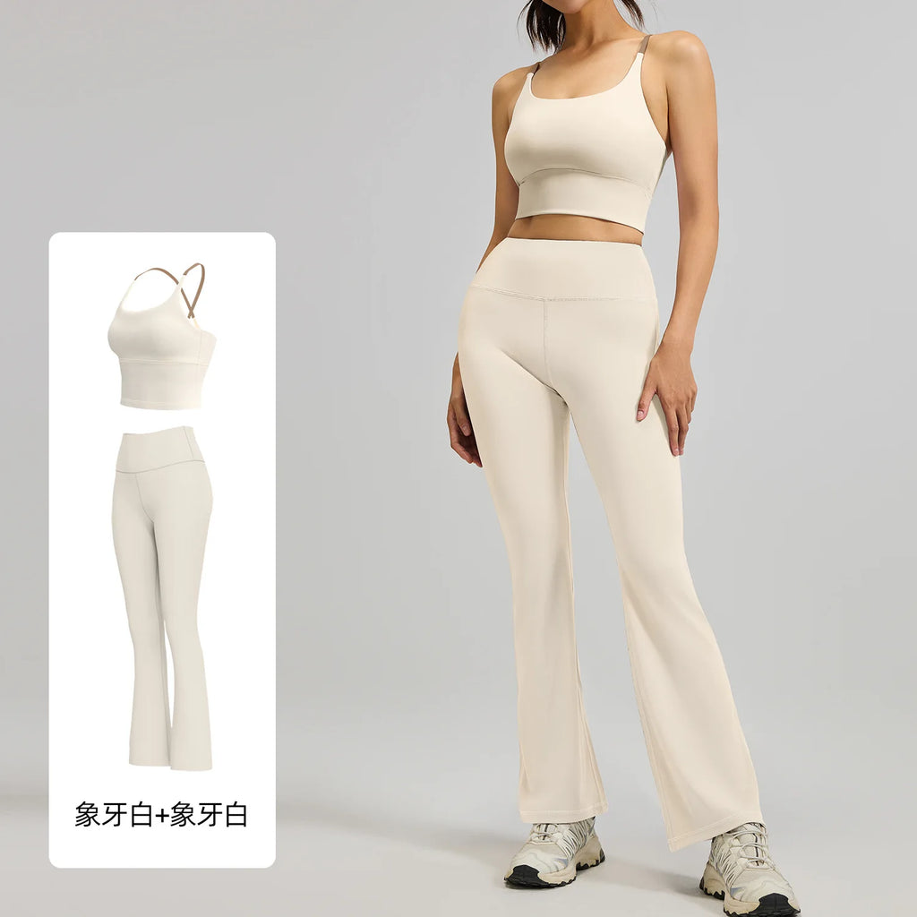 Women's High-Waist Hip-Lifting V-neck Sleeveless Two-Piece Fitness Suit Breathable Slimming Yoga Suit Four-Way Stretch Solid