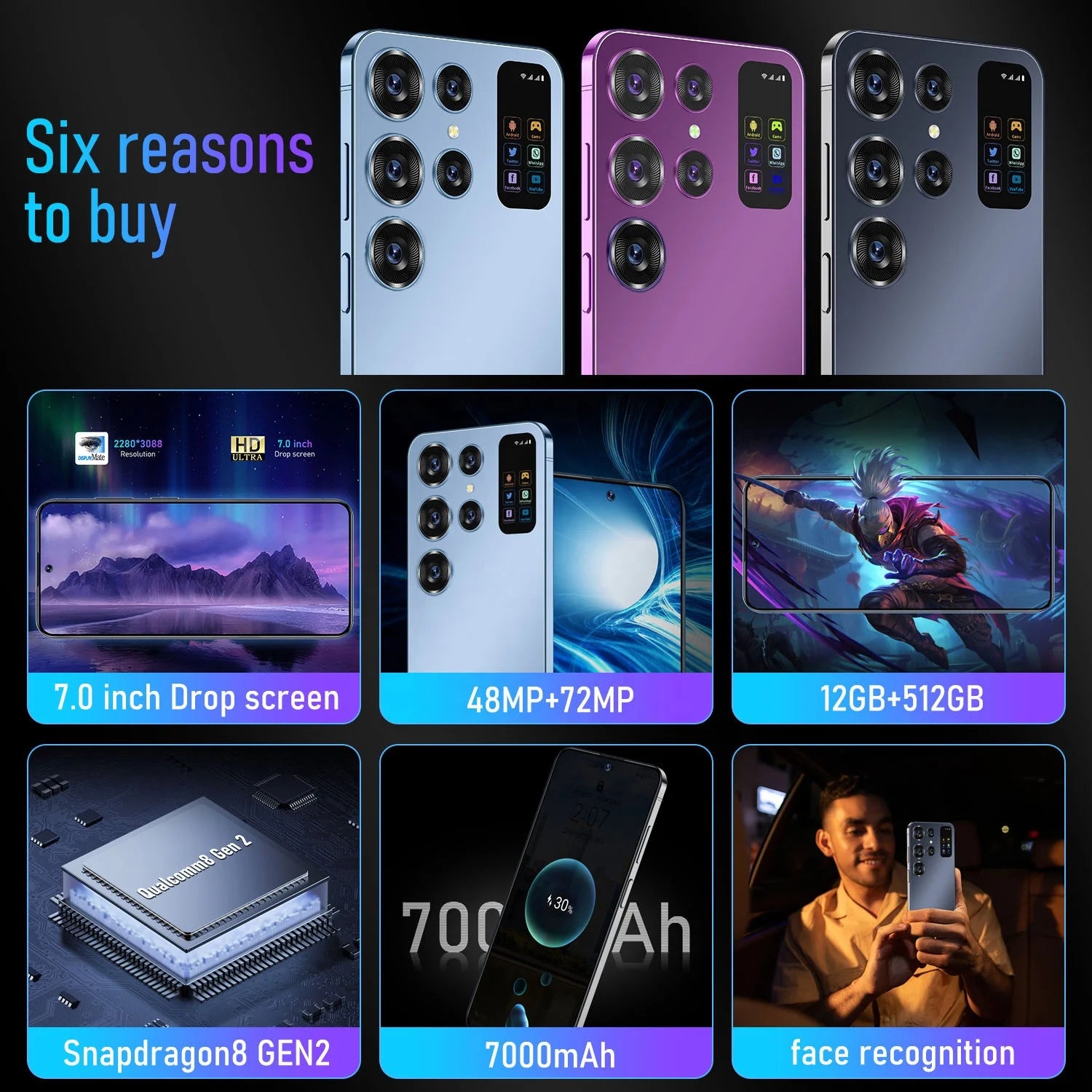 Promotion Custom S24 Ultra Unlocked Mobile Phones Big Screen 5G Smartphone 16gb + 1TB Android13 Dual SIM Card Telefone