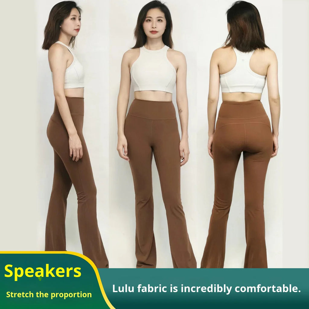 Solid Flared Yoga Sports Fitness Pants Spandex/Nylon High Waist Elastic Slimming Wide Leg Full Length Tummy Control Hip Lifting