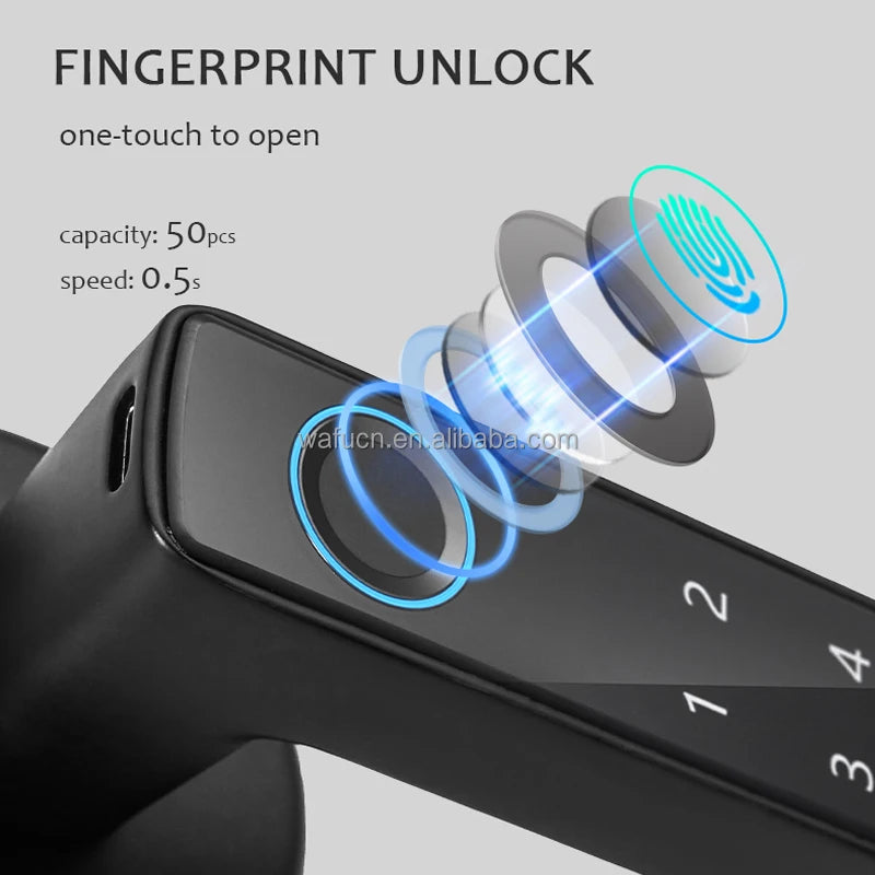 WAFU Mini Tuya Biometric Fingerprint Aluminum Alloy Smart Door Lock for Wood/Steel/Glass Wi-Fi for Bedroom/Office Use