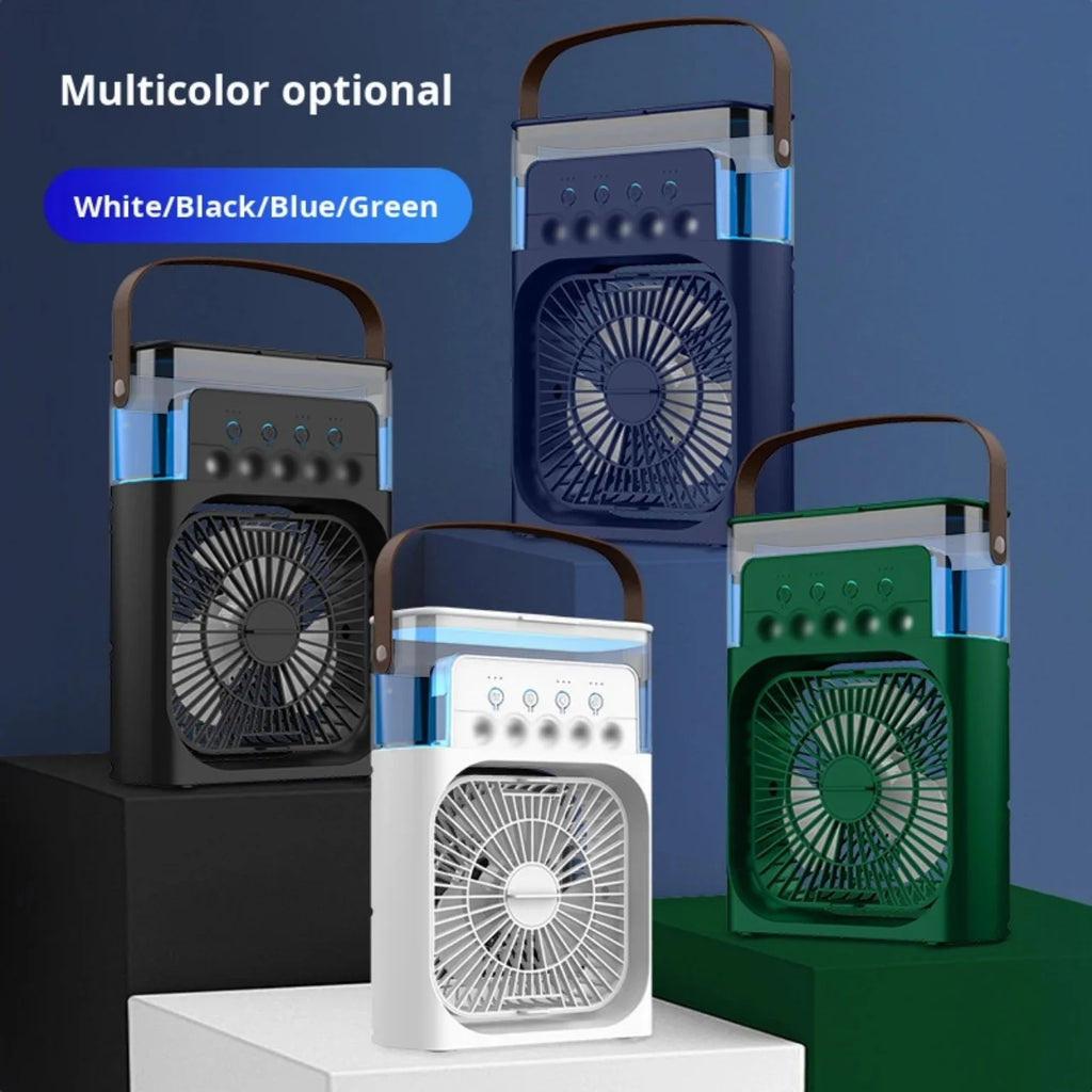 Five-Hole Small Electric Fan for Office Student Dormitory 5V Strong Wind with Light Humidify Function for Household Use