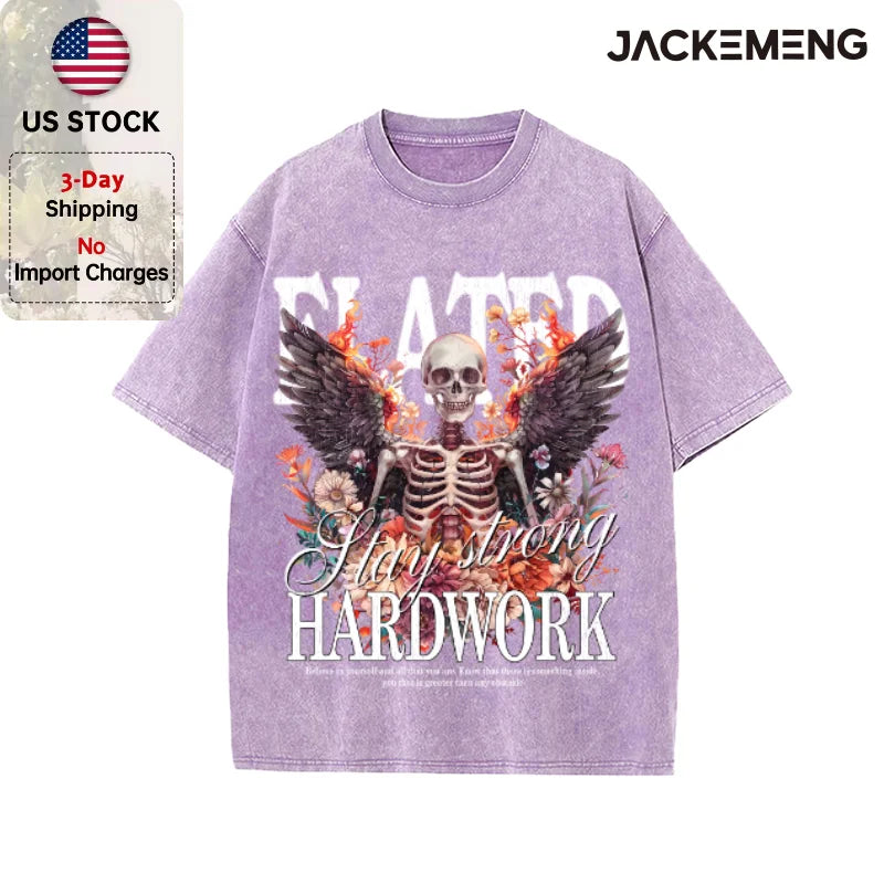 Oversized Vintage Retro Gothic Skeleton Streetwear Print Tshirt USA Stock Wholesale Y2K Casual Tee