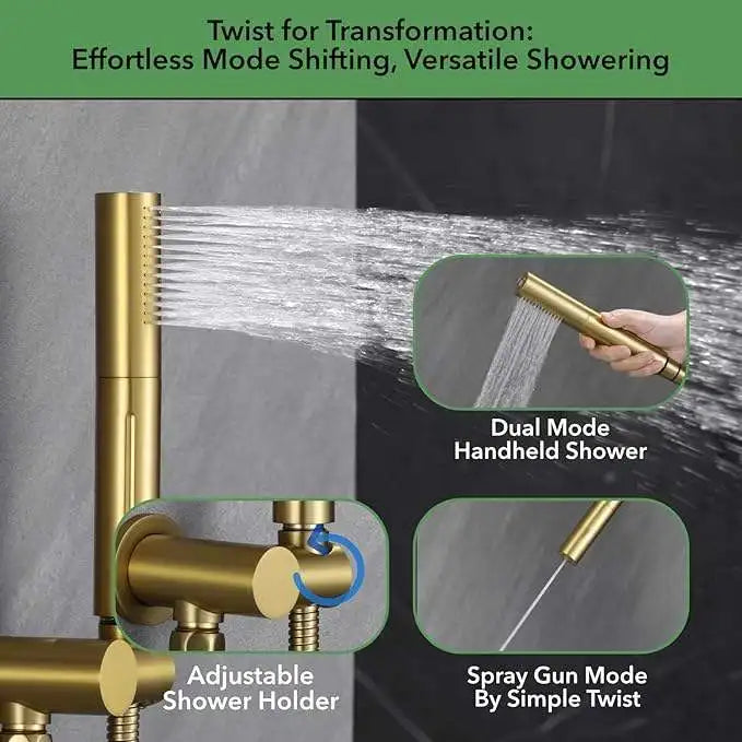 Hongdec Thermostatic Shower Faucet Set Brushed Gold Shower System Push Button Diverter Shower Faucet
