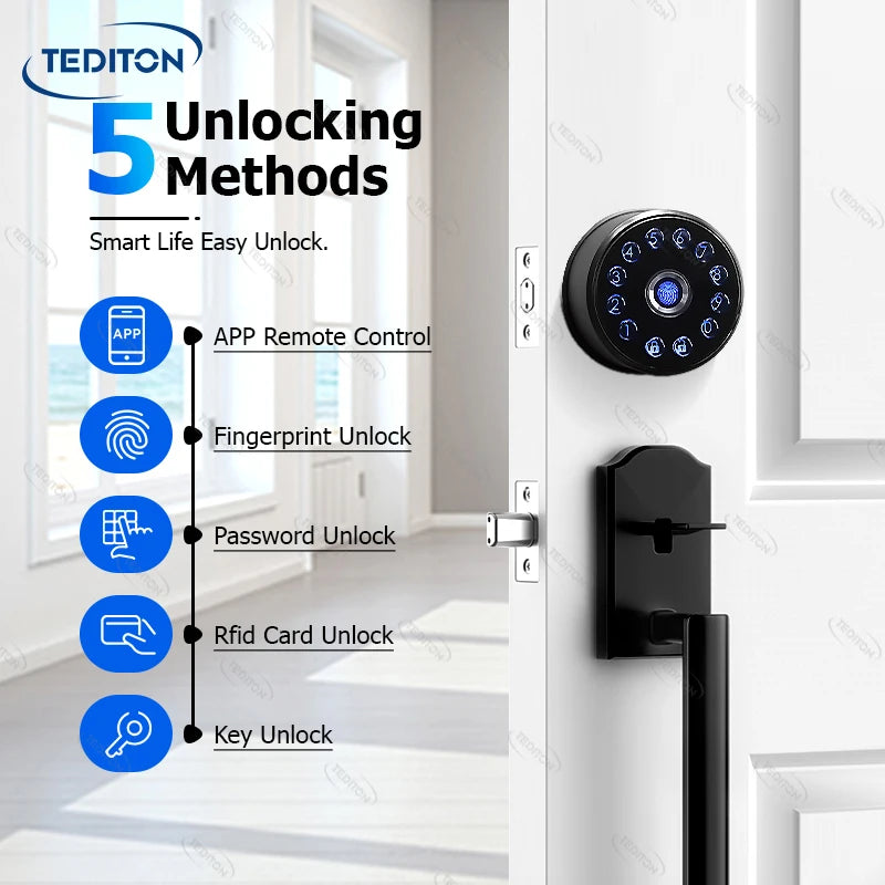 Tediton Smart Lock TTLock New Design Serrure Intelligent Deadbolt Fingerprint Door Lock