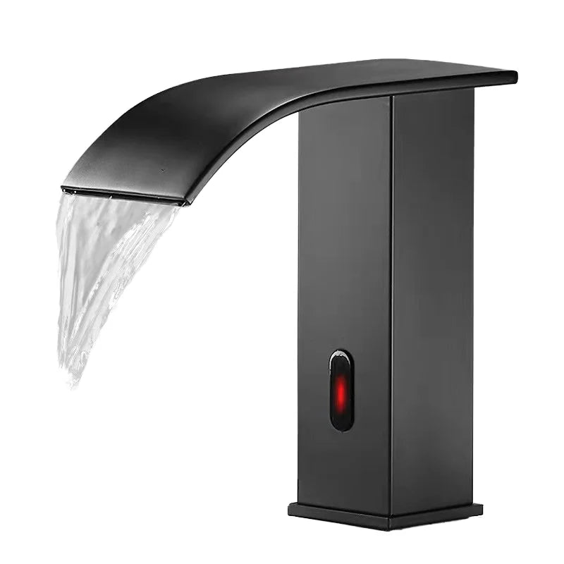 Modern Stainless Steel Deck Mount Waterfall Bathroom Faucet Cold Hot Water Tap for Bedroom Vanity Vessel Basin Faucet