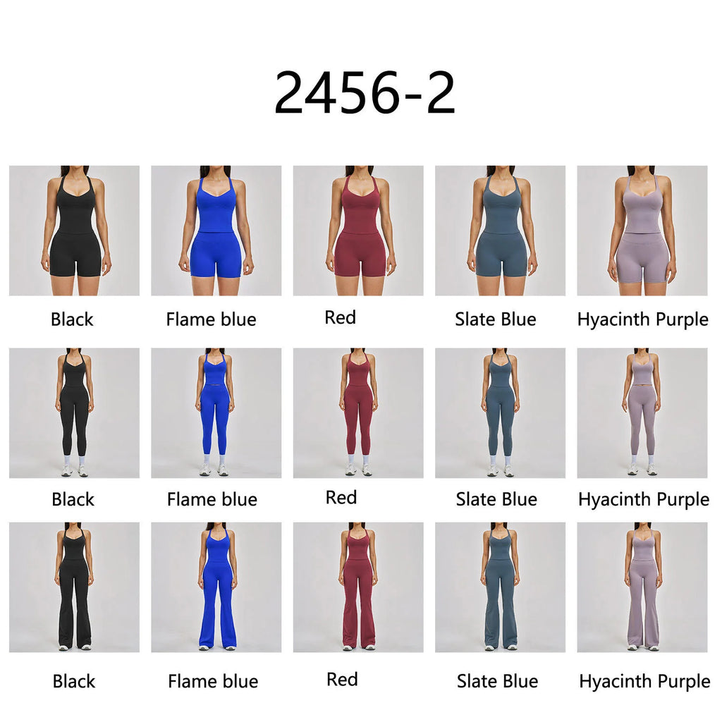 Women's Summer Athletic Wear Set Crisscross Back Fitness Tank Top and Leggings Workout Clothing Yoga Sets