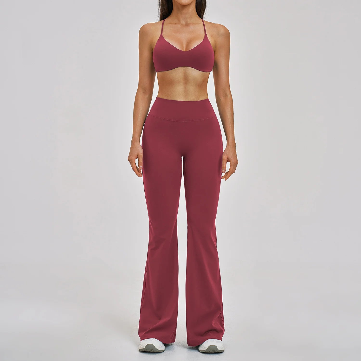 Tight Solid Breathable Back Yoga Set 2-Piece High-Waisted Elastic Waist Sports Suit for Outdoor Running Gym Wear