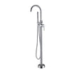 Matte Black Brass Ceramic Floor Mounted Free Standing Shower System Bathtub Mixer Tap Faucet Set Slide Bar 1 Handle Soft Spray