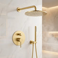 16inch Round Bathroom Luxury Rain Mixer Combo Set Wall Mounted Rainfall Shower Head System Brushed Gold Shower