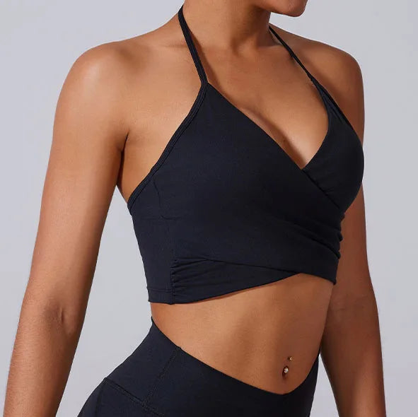 New Arrival Quick Dry Solid Color Cross Hollow Gym Frosted Backless Thin Straps Cross Layer Yoga Sports Bra for Women