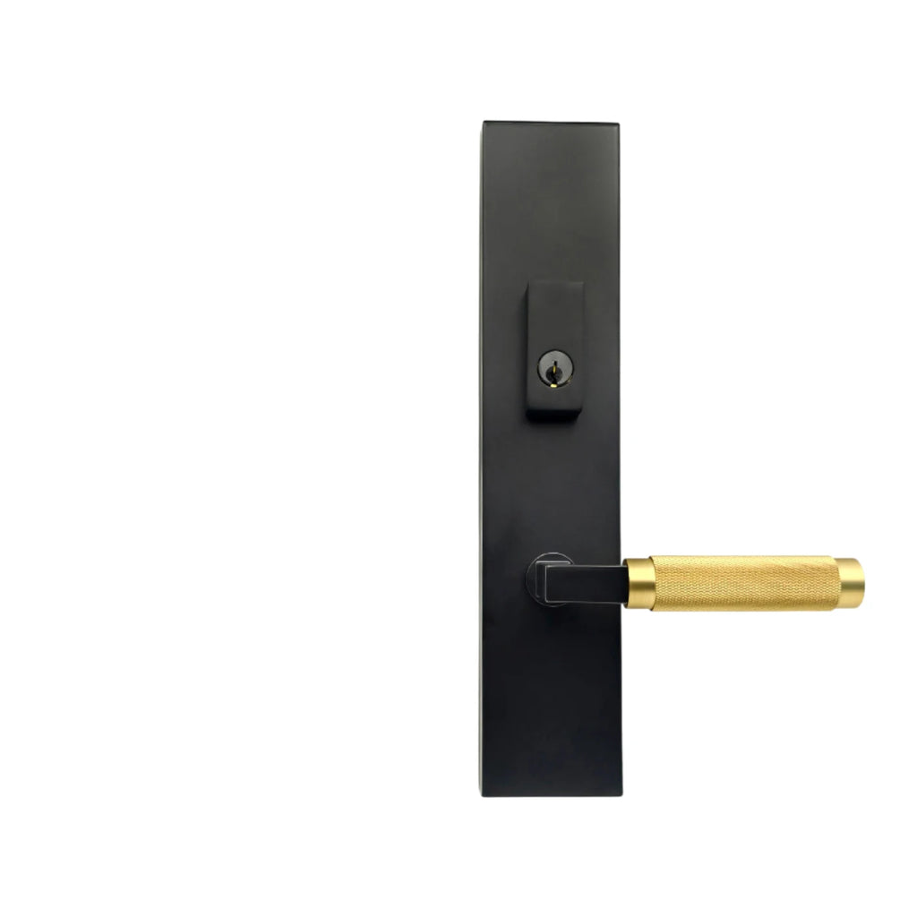 Luxury Solid Zinc Alloy Long Plate Knob Brass Material Half Knurled Rhombus Pattern Handle Door Lock