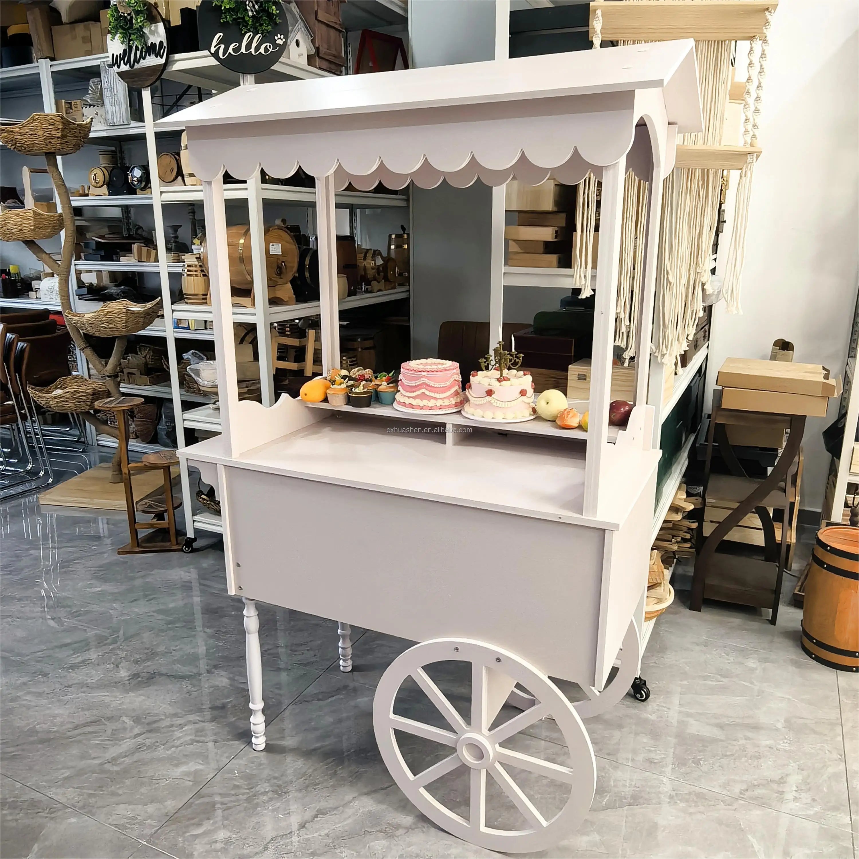 PVC & Wood Display Stand for Wedding Parties Baby Shower Wedding Candy Cart with Wheels for Birthday Wedding Party Event Decor