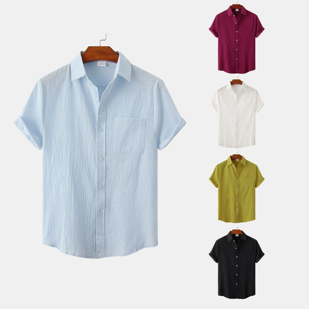 2026 Men Summer Short Sleeve Button up Shirts Soft Comfort Lightweight Fabric for Outdoor Travel Vacation Casual Daily Wear