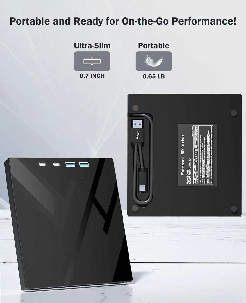 True 7-in-1 HUB External BDXL 100GB Blu-ray Writer BD-RE Drive USB 3.0 Type-C with 2xUSB Ports, SD/TF Reader for Pro Data Backup