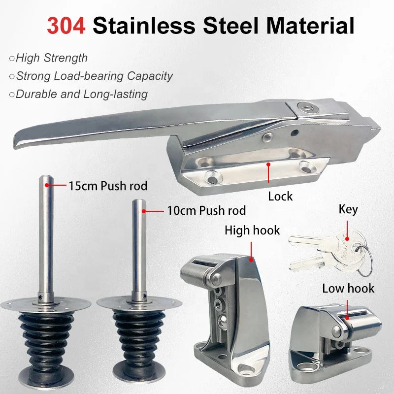 Reliable Industrial 304 Stainless Steel Mirror Polished 1178 Cold Rooms Storage Door Lock Latch Handle Adjustable Height Easy