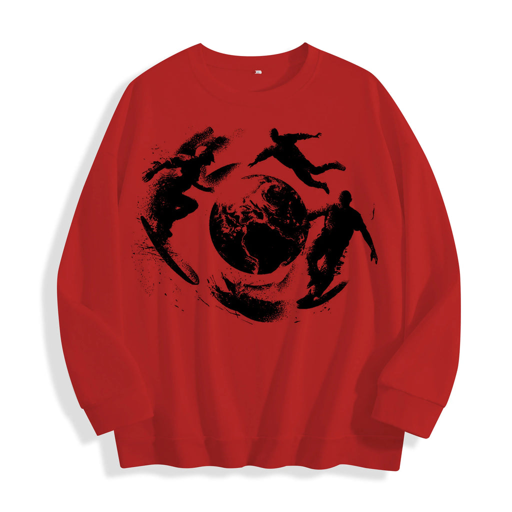 Surrealist Skate Globe Graphic Crewneck Sweatshirt, US Warehouse, 6 Colors