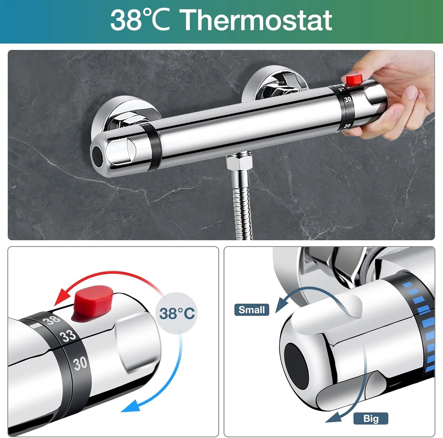 Brass Chrome Thermostat Mixer Valve Cold Hot Water Shower Faucet Rain Soft Jet Slide Bar Modern Design Hotel Apartment Washrooms