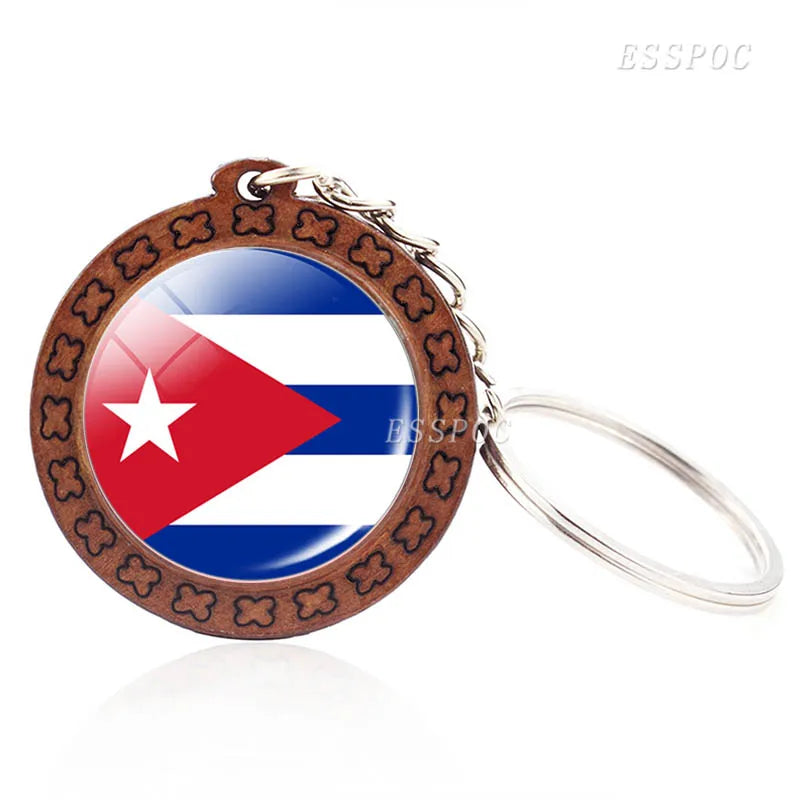 Flag Key Chains North America Canada America Mexico Jamaica Bahamas Cuba Barbados Flag Glass Dome Keychain Wooden Trinket