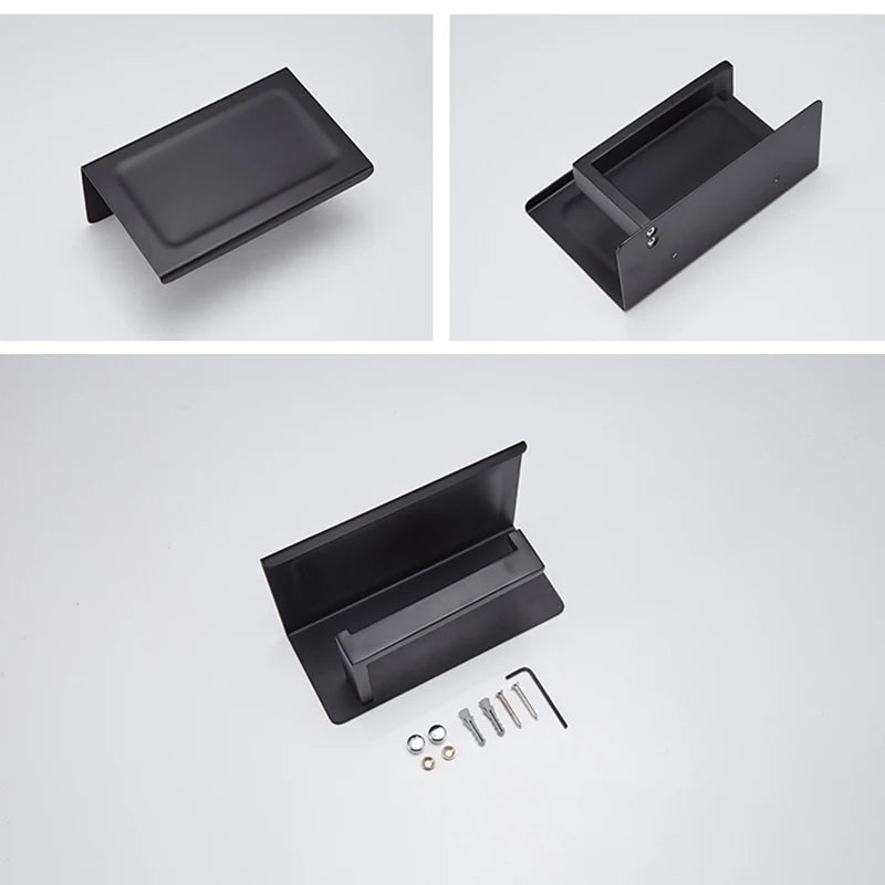 Matt Black Bathroom Hardware Set Kit Accessories Wall Shelf Towel Bar Rack Rail Robe Hanger Toilet Brush Roll Paper Holder Dish