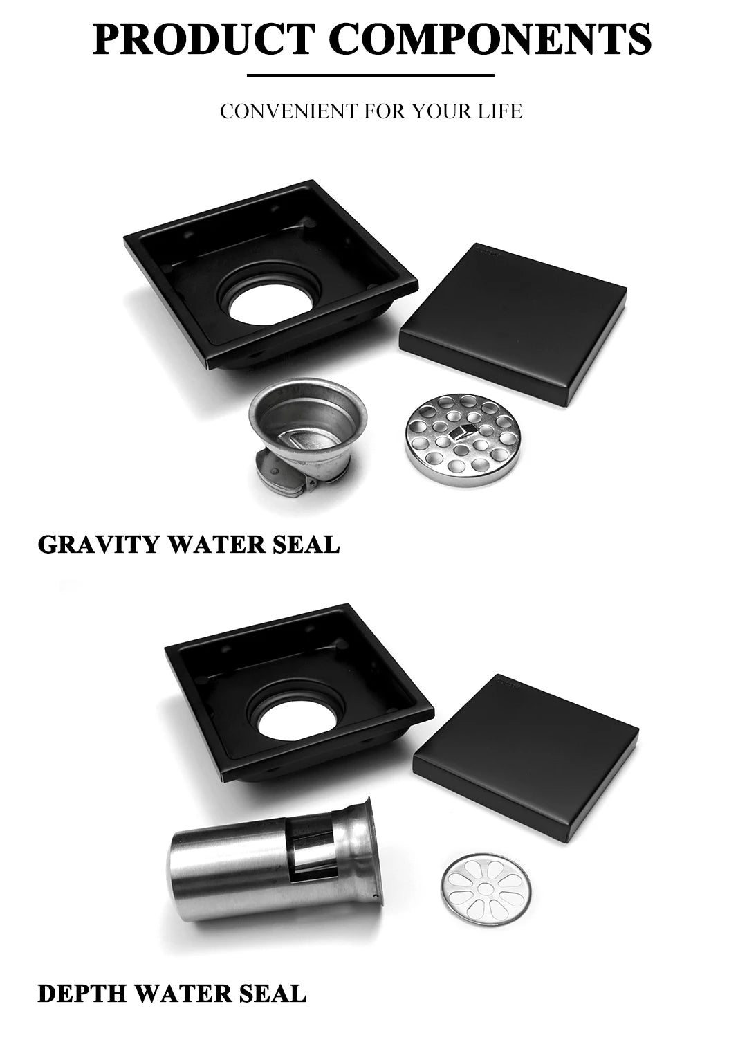 Bathroom Balcony Kitchen Stainless Steel Square Floor Drain Shower Drainers Multi-Color Style Invisible Tile Insert Floor Drains