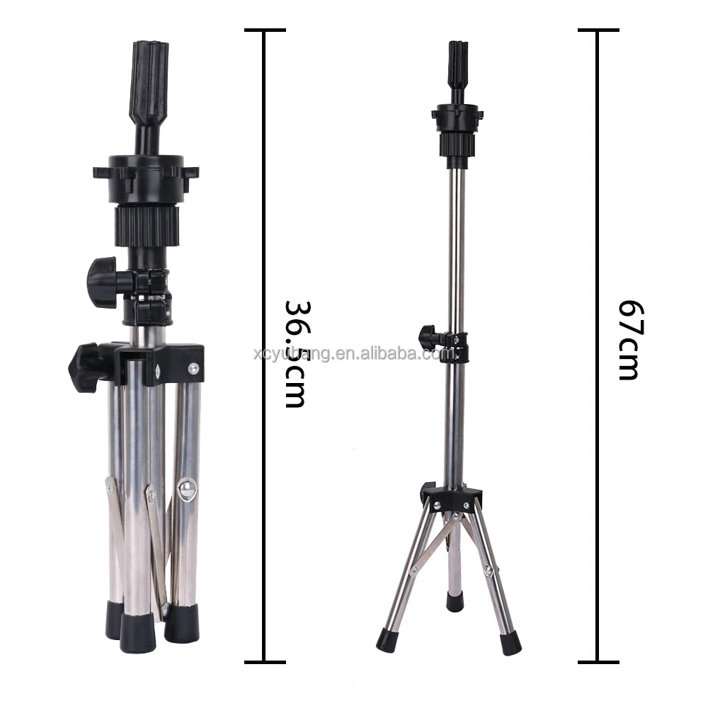 Wig Stand Stainless Steel Mini Desktop Tripod Metal Adjustable Head Tripod Mannequin Tripod for Making Wigs
