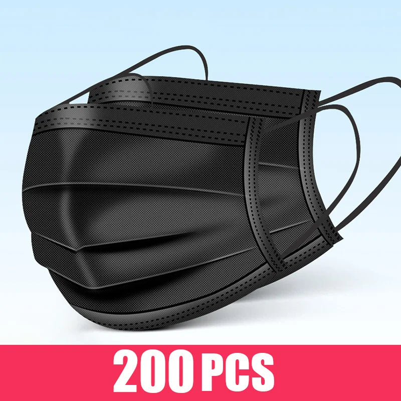 10/50/100/200PCS Disposable Mask Earloop Pink Bule Black White Mouth Masks 3 Layers Meltblown Non-Woven Breathable Face Mask