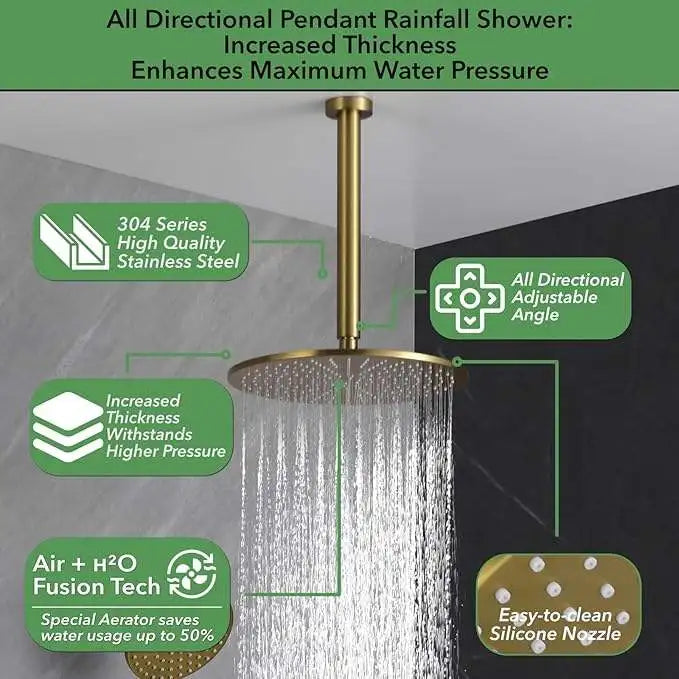 Hongdec Thermostatic Shower Faucet Set Brushed Gold Shower System Push Button Diverter Shower Faucet