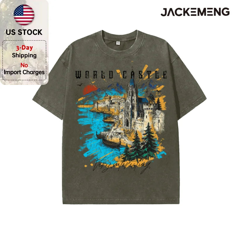 Oversized Vintage Retro Scenic Streetwear Print Tshirt USA Stock Wholesale Y2K Casual Tee