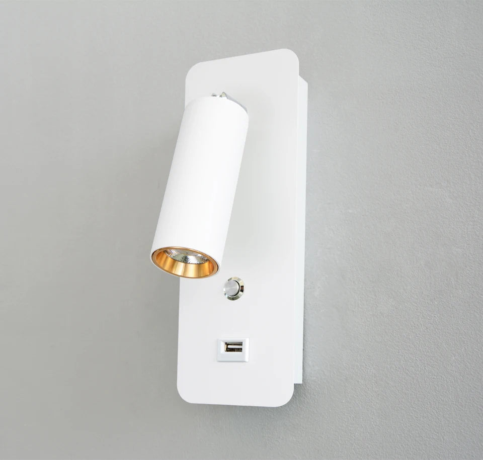 Indoor LED Wall Lamp 7W with USB Charge Wall Lamp Bedroom Living Room Nordic Modern Wall Light Aisle with Switch Wall Sconce