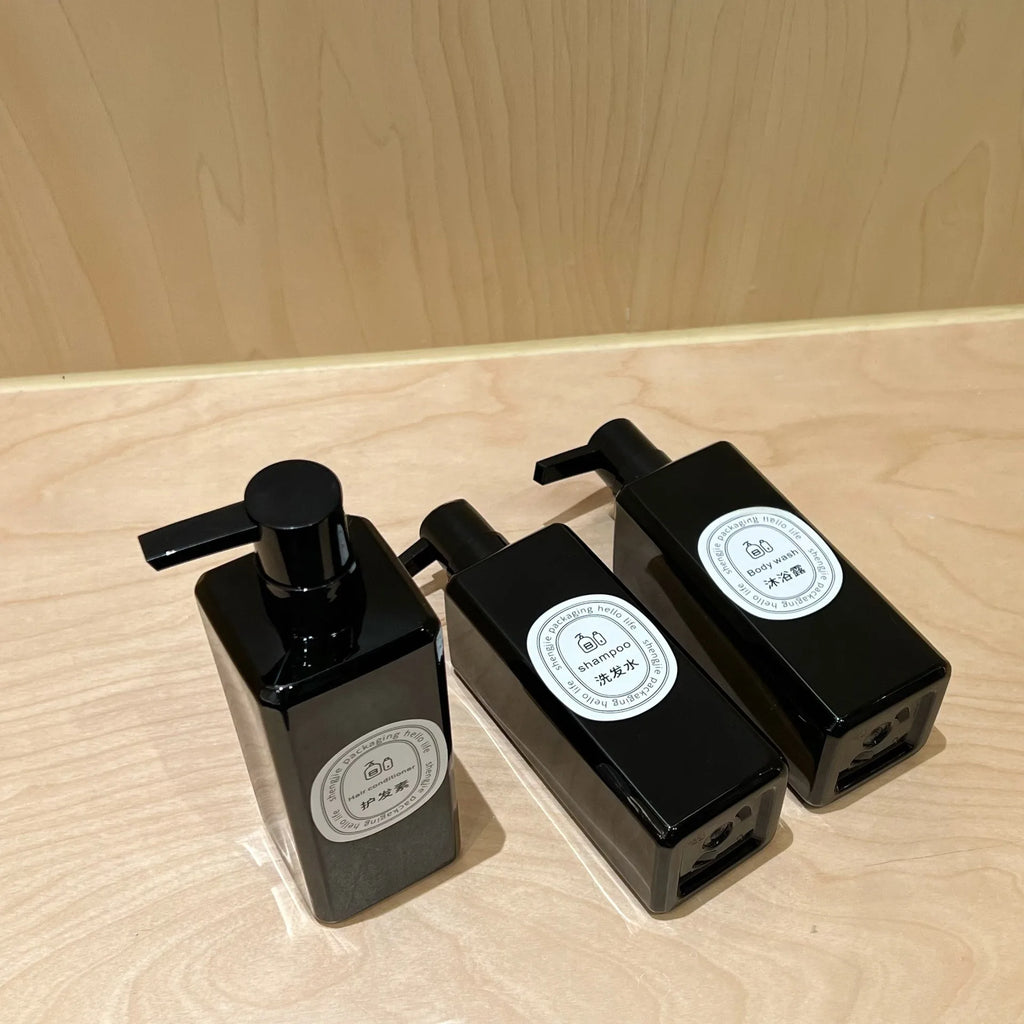 Empty Black PET Plastic Square Shaped Bottle Shampoo Shower Gel Pump Bottle 500ml