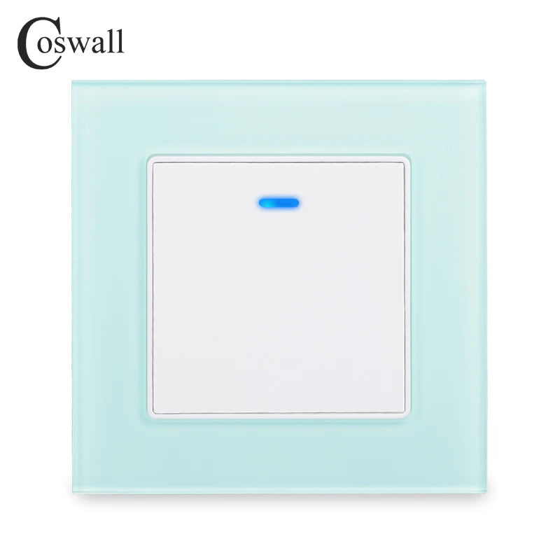 Coswall Luxury Crystal Tempered Glass Panel 1 Gang 1 Way Light Switch On / Off Wall Switch With LED Indicator 16A AC 250V