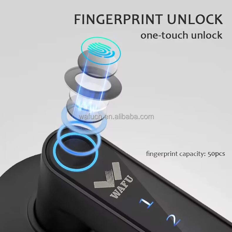 WAFU Tuya BLE Smart Door Lock Biometric Fingerprint Zinc Alloy Aluminum/Steel/Wood Door Electronic Keyless Cloud