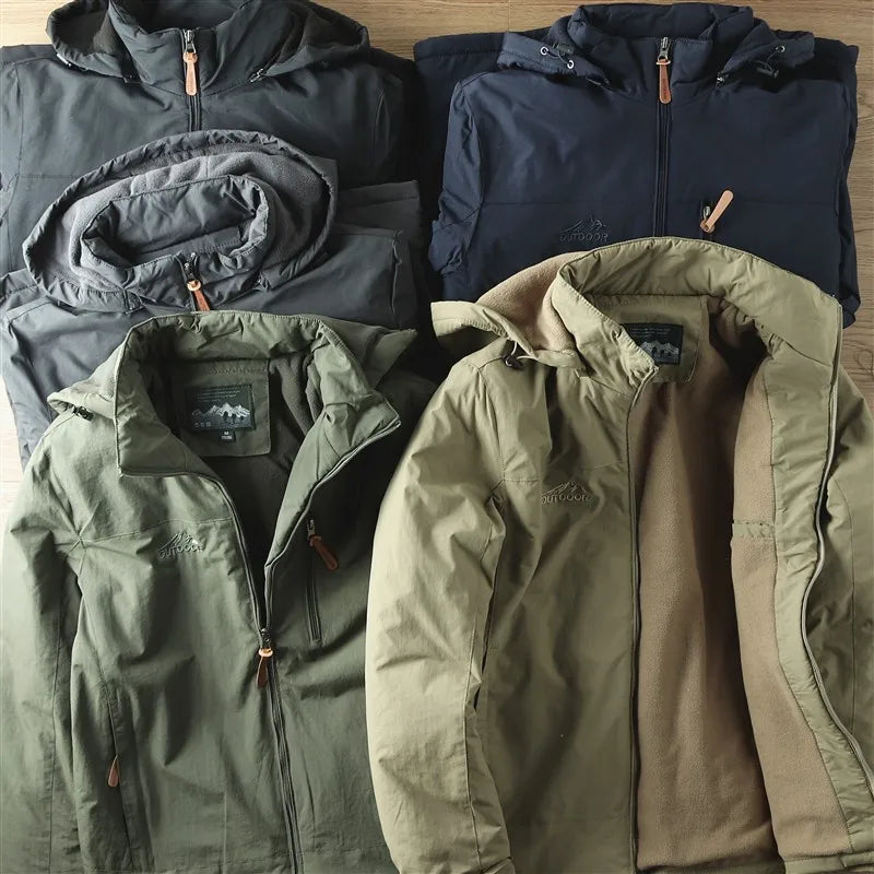 Hot Sale Winter Men's Windproof Waterproof Fleece Lined Zip up Soft Shell Jacket Oversize Warm Hooded Coat Jacket