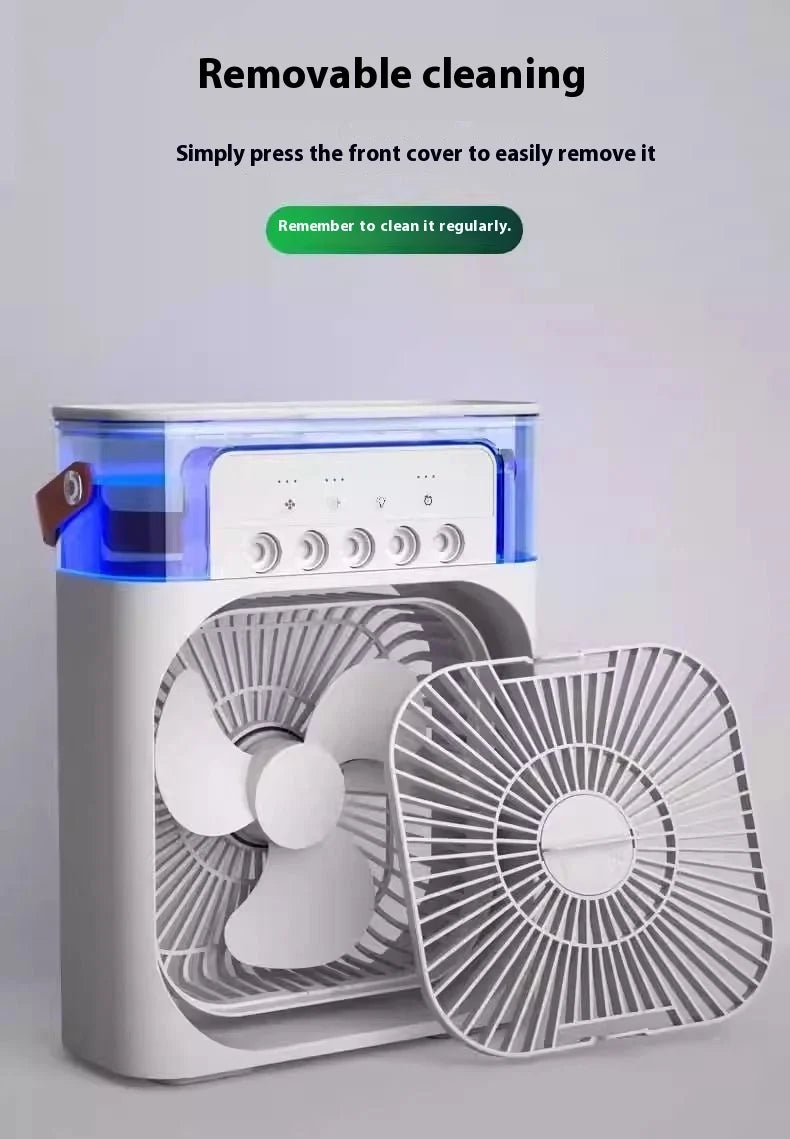 USB-Powered Mini Portable Handheld 3-in-1 Air Cooling Humidifier Fan with Ice Function for Outdoor & Car Use