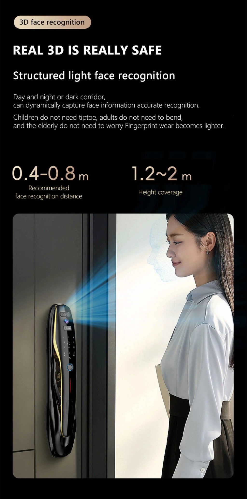 Eseye Tuya Face Recognition Smart Door Lock Digital Fingerprint Lock Automatic Lock Rfid Ic Card Wifi App Home Security DoorLock