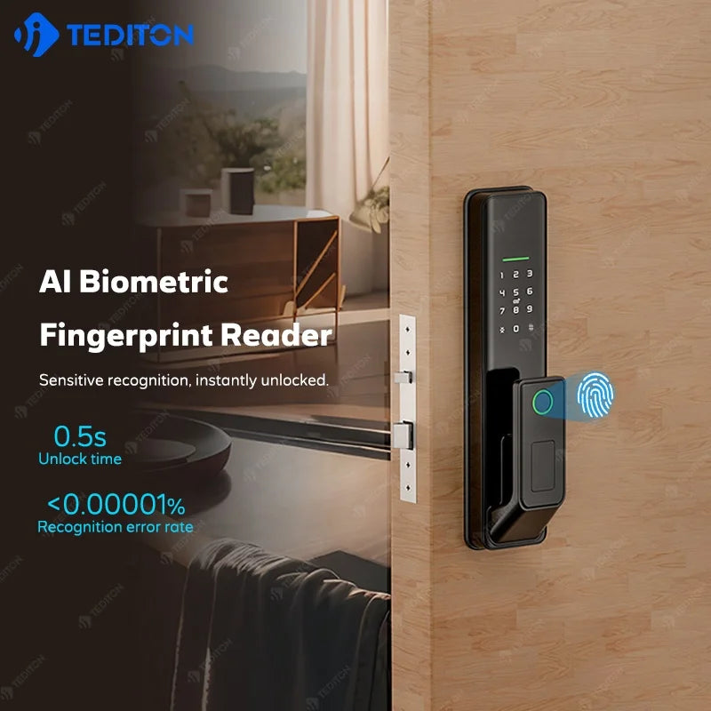 Tediton Biomatric Fingerprint Reader Digital Keyless Tuya Smart Life Lock Safety Smart Door Lock