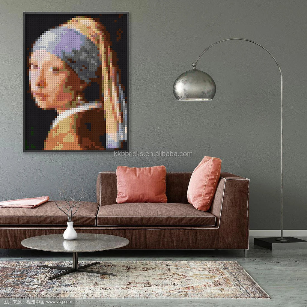 48x64 Studs 1*1 Round Tile or 1*1 Plate  Girl with a Pearl Earring Pixel Art Set  Decorative DIY Mosaic Art 20" Framed Art