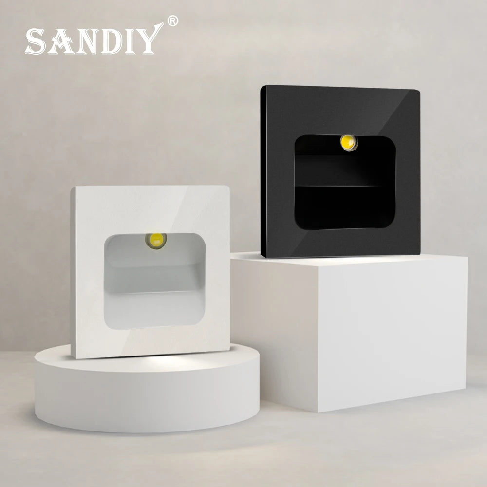 SANDIY Small Stair Light Recessed Step Lighting White Black Wall Lamps Mini 1W Aluminum Luminaire for Ladder Corridor Kids Room