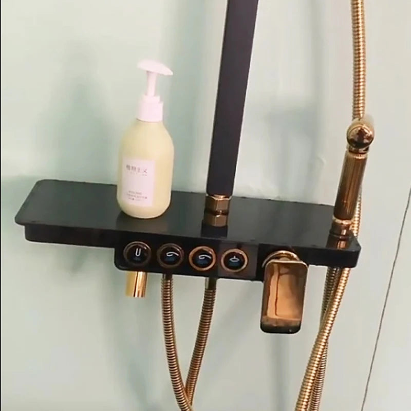 Square Bathroom Shower System Senducs Black Gold Bathtub Mixer Faucet Hot Cold Bathroom Tap Thermostatic Shower Set