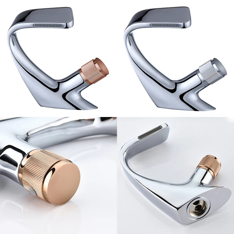 Black Faucet Bathroom Sink Faucets Hot Cold Water Mixer Crane Deck  Mounted Single Hole Bath Tap Chrome Finished ELM457