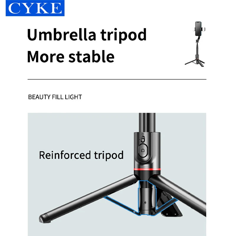 CYKE 3 in 1 Double Fill Light Extendable Bluetooth Tripod Selfie Stick Stand for Phones Palo De Selfie Tripod L12d