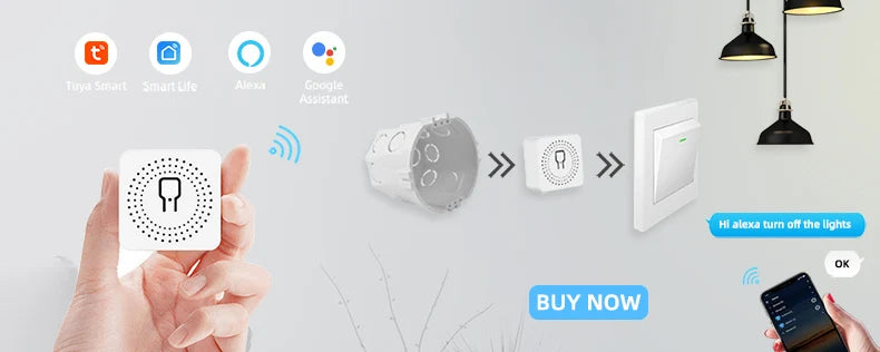 Avoir Tuya Smart Life Home Control Mini Wifi Module Wireless Gold Light Switches 1-4 Gang 2 Way Alexa Rocker Toggle Switch 220V
