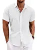Men's Lapel Cotton Hemp Cardigan Short Sleeve High Quality Solid Color Shirt Summer Home Short Sleeve Sehe Fashion