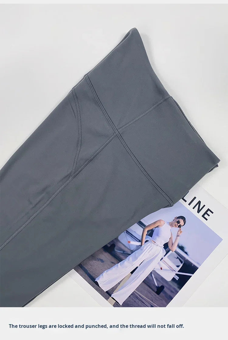 Solid Flared Yoga Sports Fitness Pants Spandex/Nylon High Waist Elastic Slimming Wide Leg Full Length Tummy Control Hip Lifting