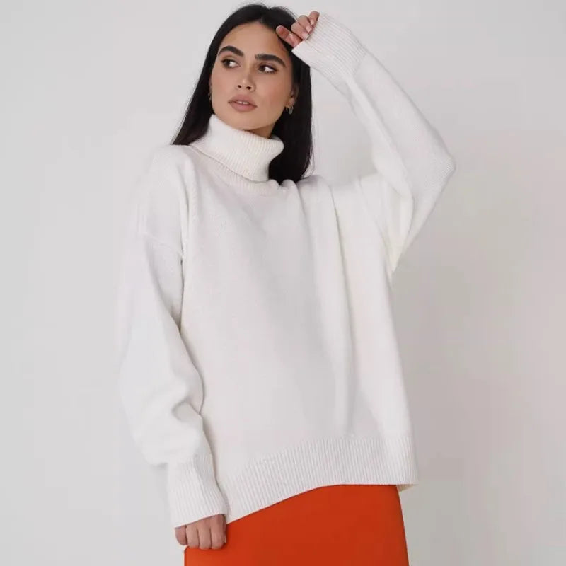 Women's Unique Design Oversized High Neck Sweater for Winter Casual Style with Logo on Back