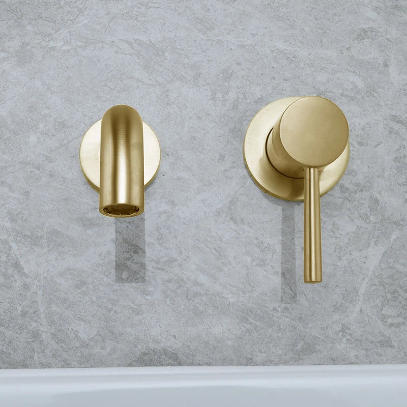 Luxury Brushed Gold Tap Wall Mount Bathroom Basin Sink Faucet Solid Brass Single Handle Hot and Cold Mixer Golden Bathtub Faucet